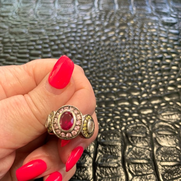 Sz 7 ring with dark pink, yellow stones - Picture 4 of 7